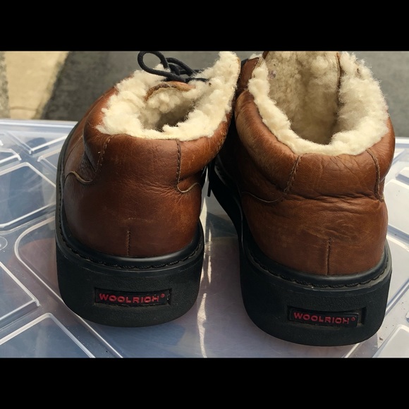 WOOLRICH Brown Leather Wool Faux Fur Slippers - Picture 10 of 12